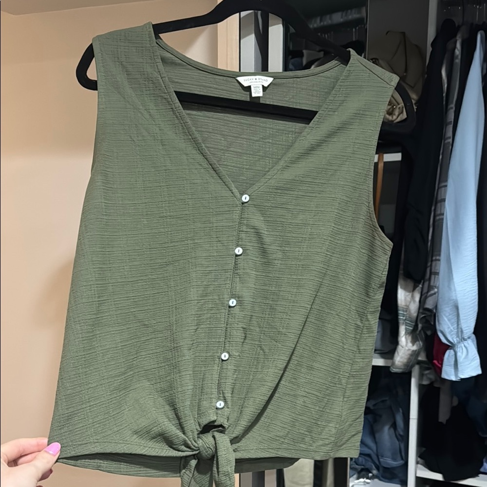 Lucky Brand Green Tie Front Buttoned Tank Top
